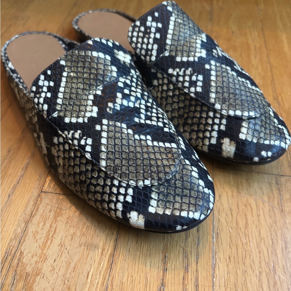 Everlane Italian Leather Snakeskin Mule Loafers Black Brown 8.5